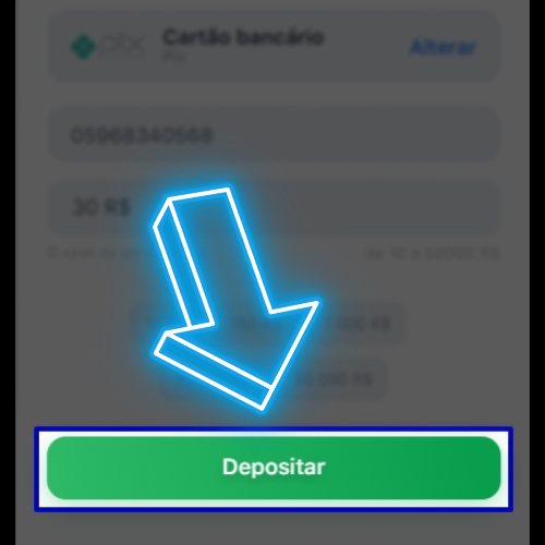 Clique no botão de depósito na parte inferior