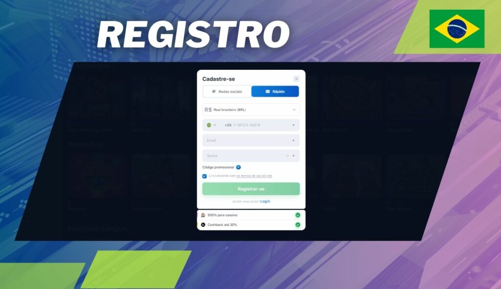 1win Brasil site processo de registro